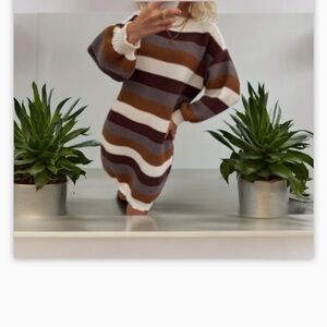 Brown Multi stripe Super Cozy Sweater Dress -NWOT-Sz Lg -XL! 😍​​​